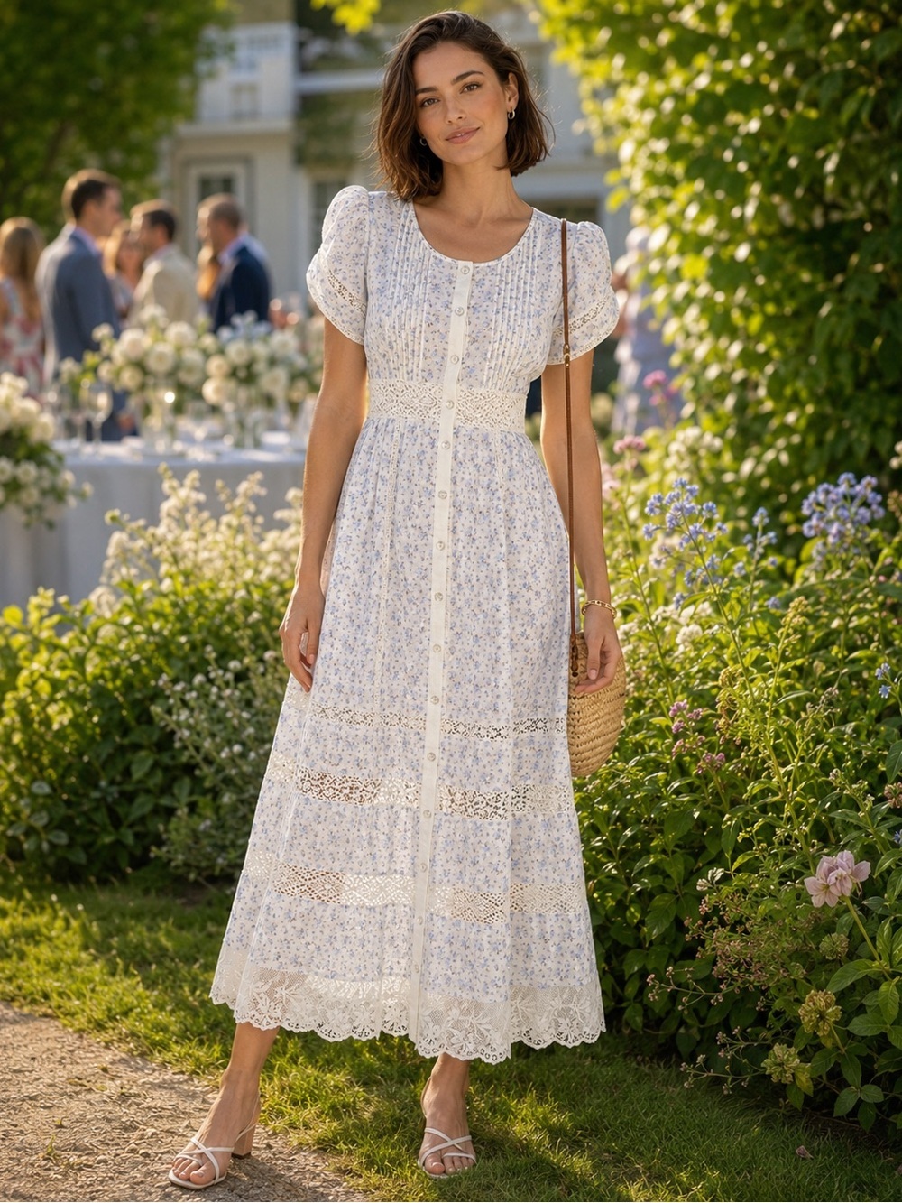 LoveShackFancy White and Light Blue Floral dress size 4